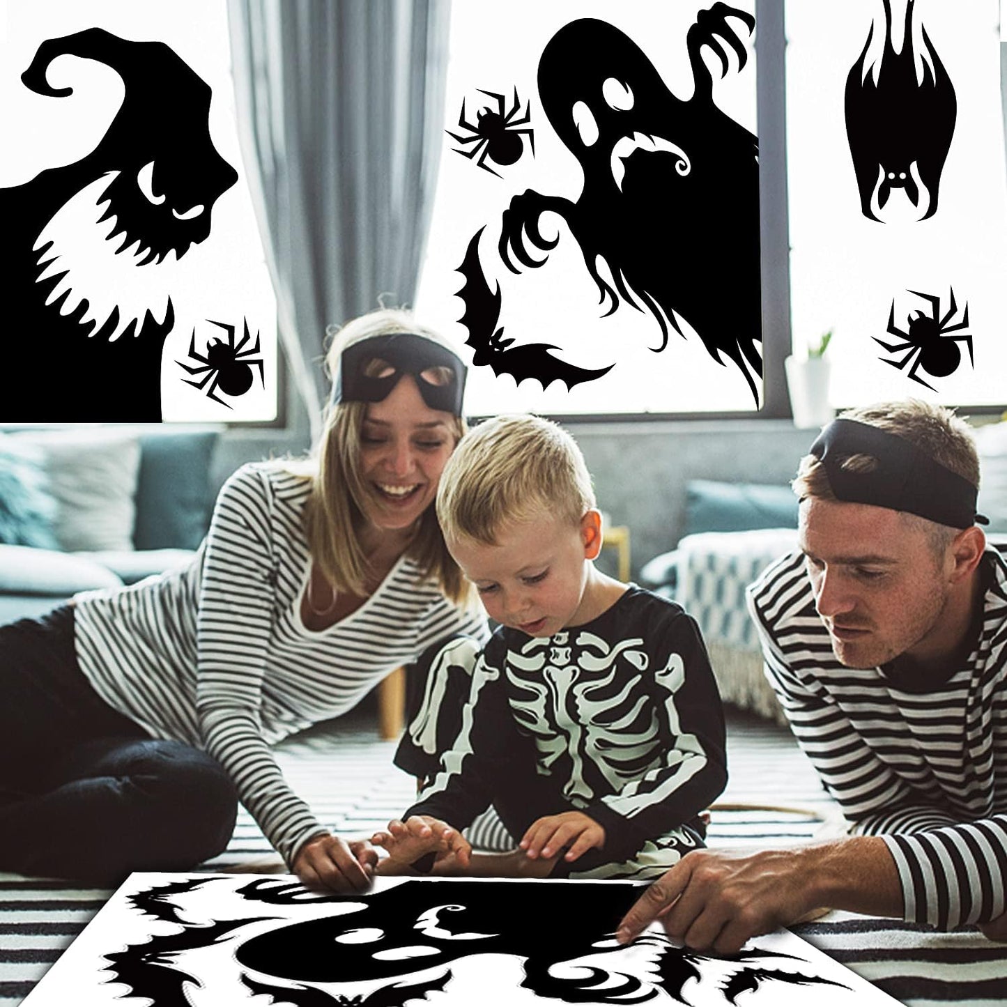 Halloween Window Cling Sticker,Giant Spooky Monster Silhouette Window Decal for Halloween Party Decoration,4 Sheet