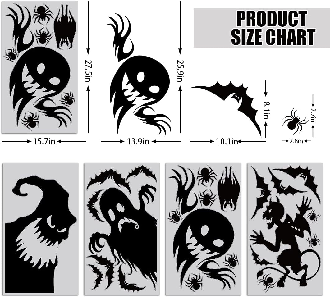 Halloween Window Cling Sticker,Giant Spooky Monster Silhouette Window Decal for Halloween Party Decoration,4 Sheet