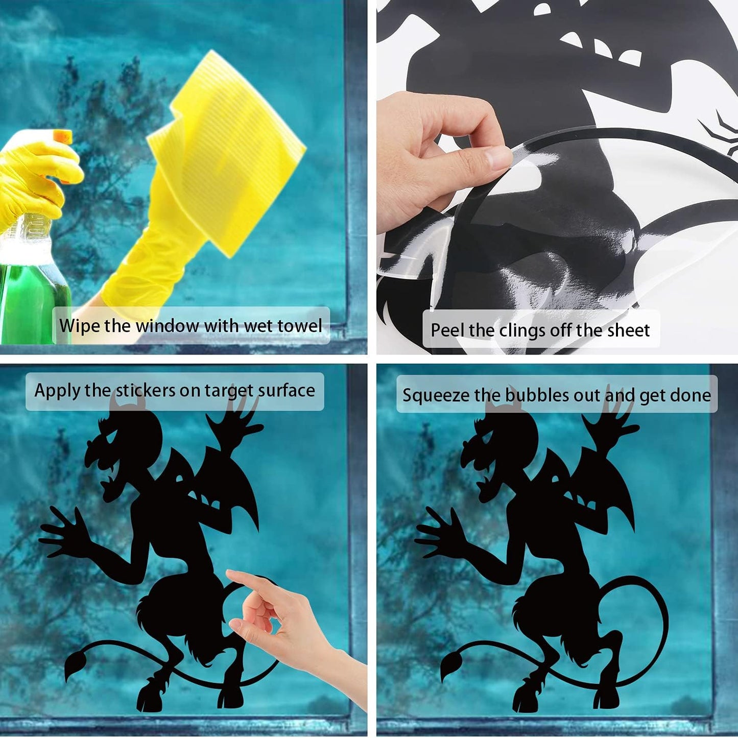 Halloween Window Cling Sticker,Giant Spooky Monster Silhouette Window Decal for Halloween Party Decoration,4 Sheet
