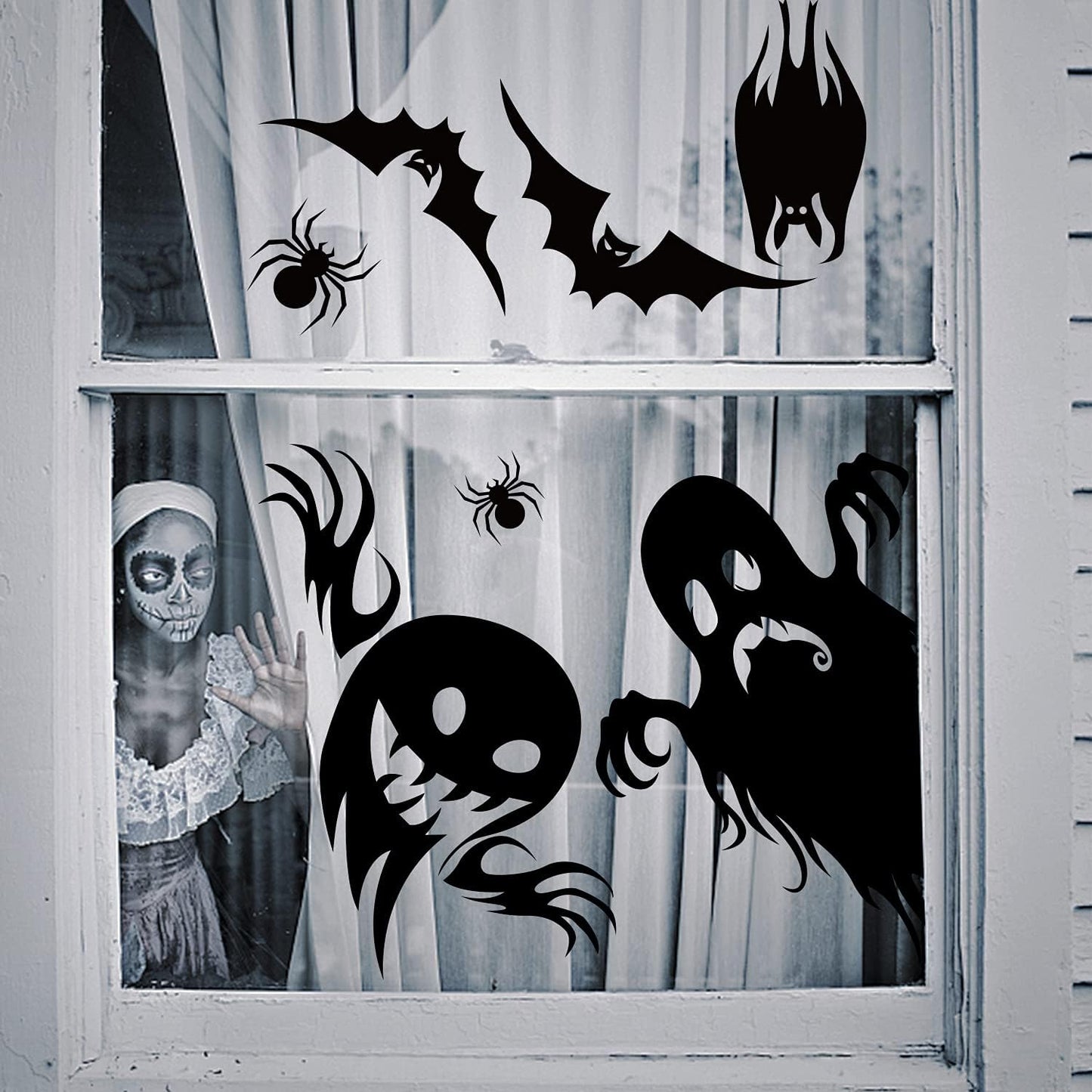 Halloween Window Cling Sticker,Giant Spooky Monster Silhouette Window Decal for Halloween Party Decoration,4 Sheet