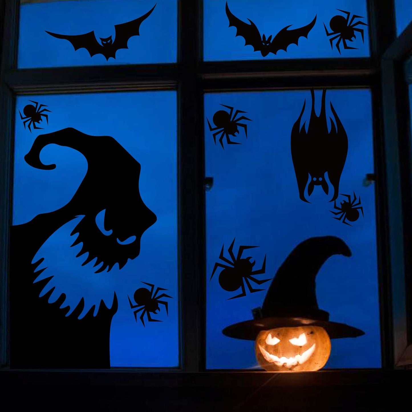 Halloween Window Cling Sticker,Giant Spooky Monster Silhouette Window Decal for Halloween Party Decoration,4 Sheet