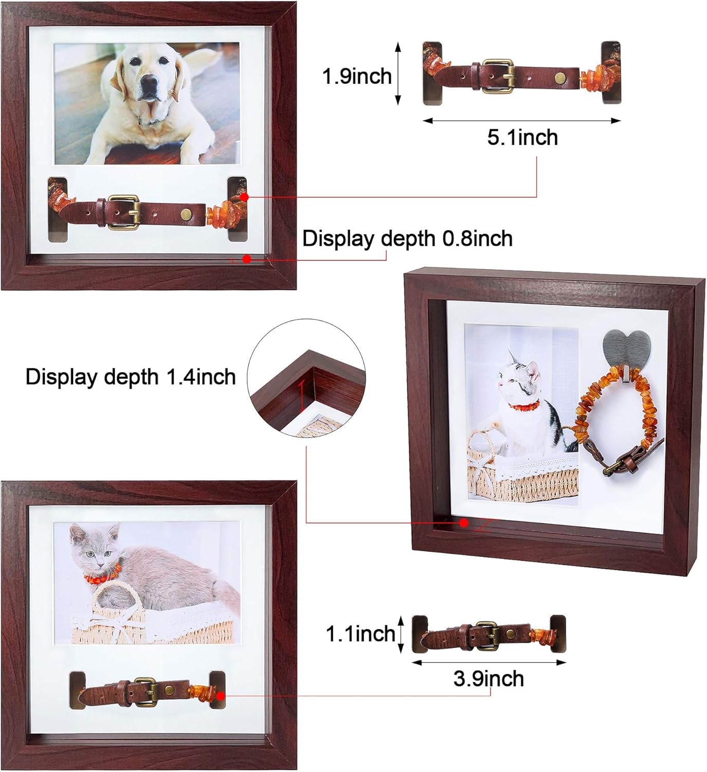 Pet Memorial Picture Frame - Dog Memorial Sentiment Frame for Loss of Dog Gifts - Pet Collar Frame Remembrance Sympathy Dog or Cat Tribute Keepsake, Mahogany