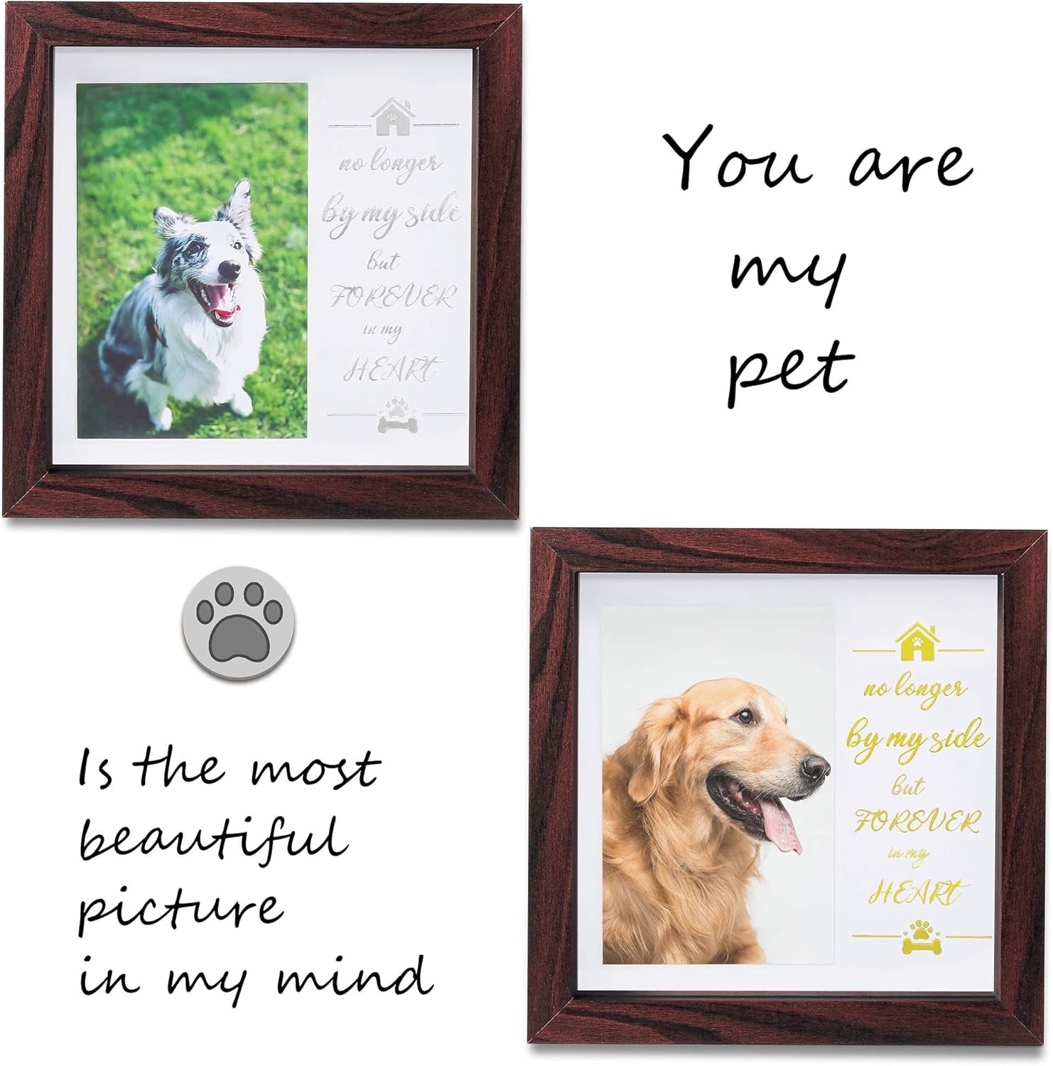 Pet Memorial Picture Frame - Dog Memorial Sentiment Frame for Loss of Dog Gifts - Pet Collar Frame Remembrance Sympathy Dog or Cat Tribute Keepsake, Mahogany