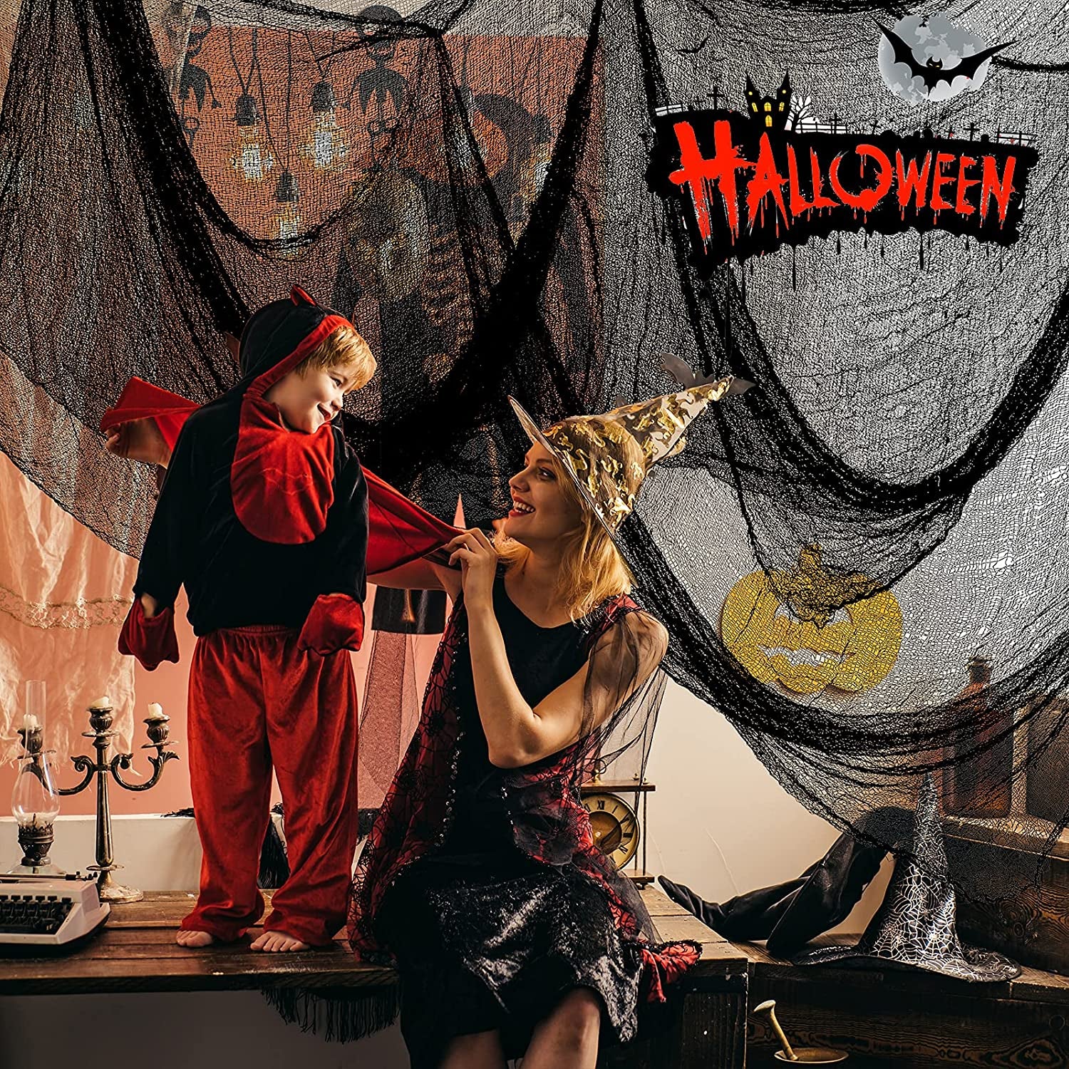 5Pcs Halloween Creepy Cloth Black 30×72Inch - Halloween Decorations Clearance - Creepy Spooky Halloween Decorations Outdoor Indoor