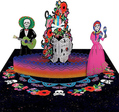 5X7 Dia De Muertos Pop up Greeting Card, Skull & Flower Design, 'Siempre En Mi Corazon' Text