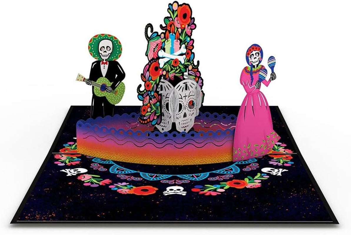 5X7 Dia De Muertos Pop up Greeting Card, Skull & Flower Design, 'Siempre En Mi Corazon' Text