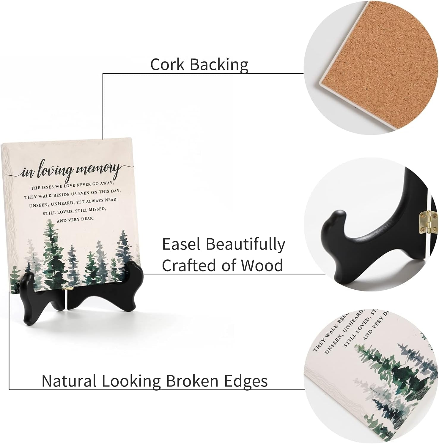 in Loving Memory Ceramic Tile with Wooden Stand, Remembrance Sympathy Gifts for Loss of Loved One- Bereavement/Condolences/Grief Gifts-Funeral Decor Sorry for Your Loss -Trees (3 Options)