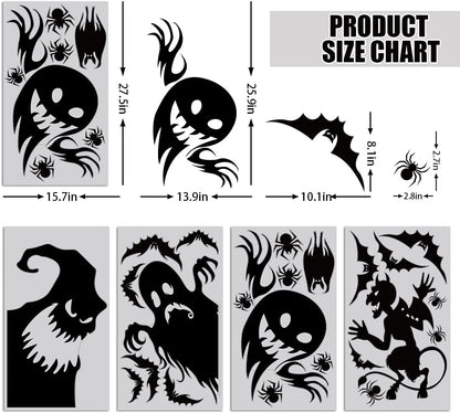 Halloween Window Cling Sticker,Giant Spooky Monster Silhouette Window Decal for Halloween Party Decoration,4 Sheet