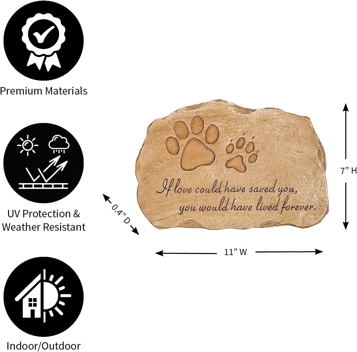 Pet Paw Print If Love Could Have Saved You Garden Memorial Stone | Outdoor Safe | 12-Inch | Rainbow Bridge | Remembrance for Lost Love One