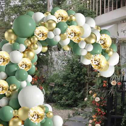 Sage Green White Gold Balloons Garland Arch Kit,126Pcs Sage Green Olive Green Latex Different Sizes 18 12 5 Inch Balloons for Birthday Baby Shower Gender Reveal Wedding Party Decoration
