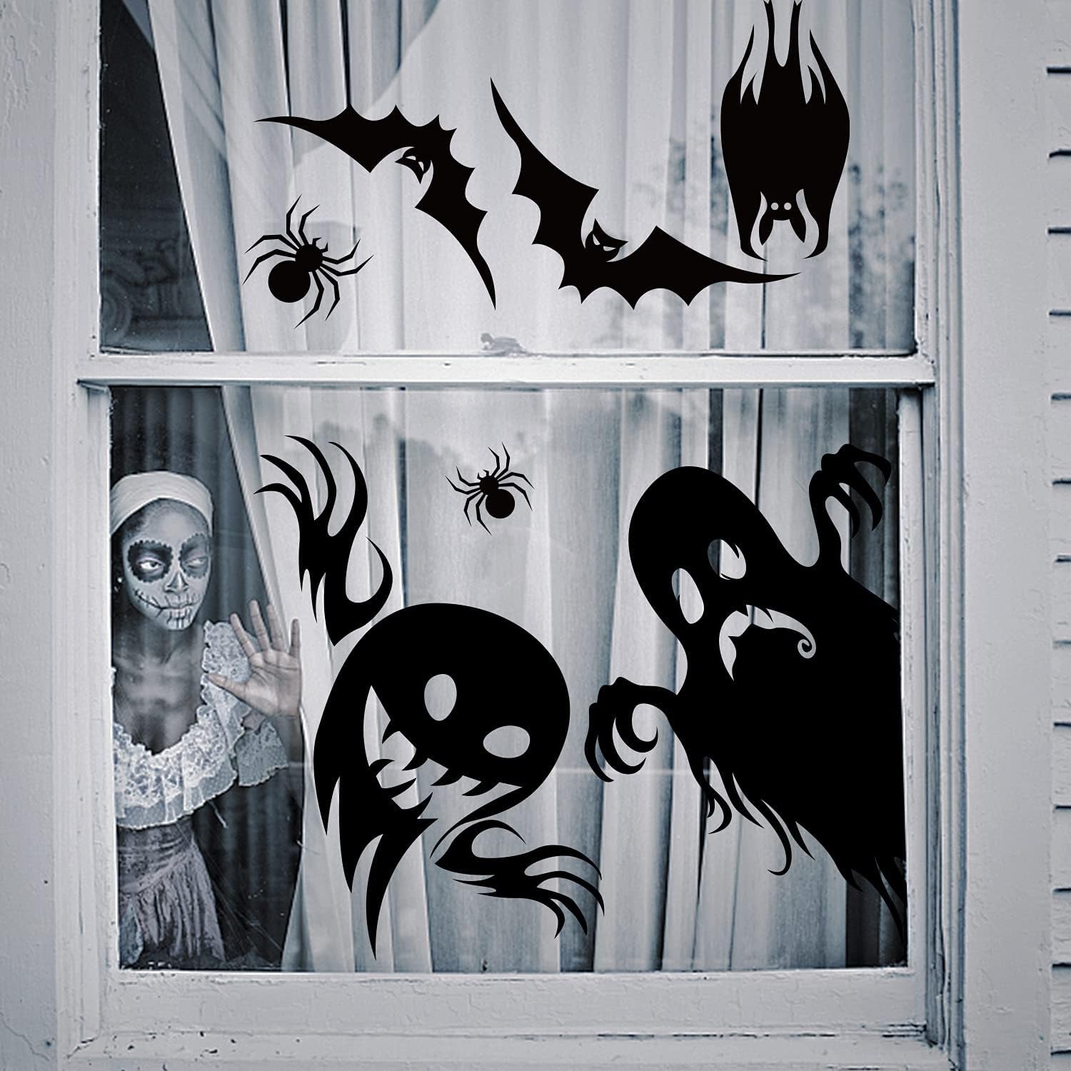 Halloween Window Cling Sticker,Giant Spooky Monster Silhouette Window Decal for Halloween Party Decoration,4 Sheet