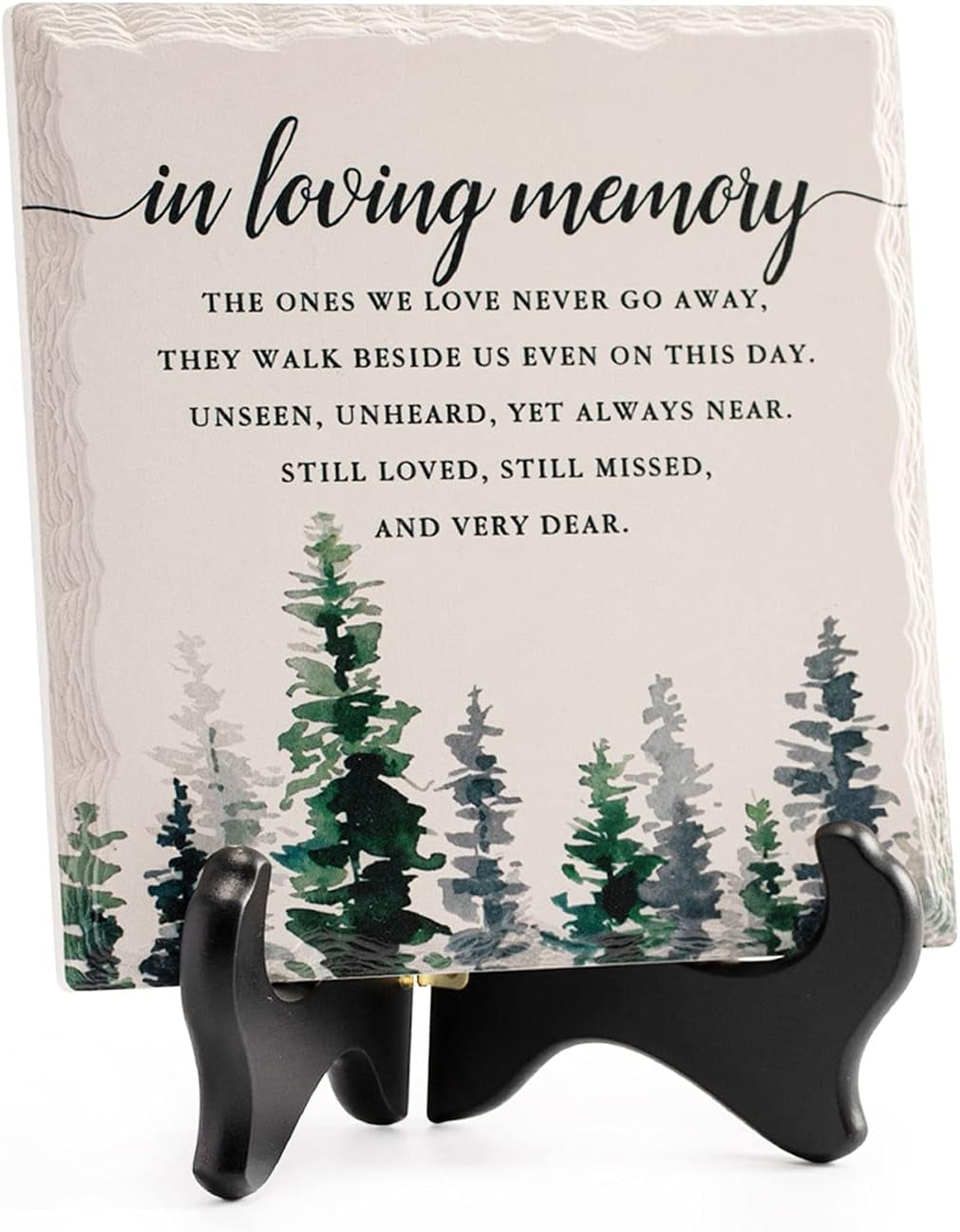 in Loving Memory Ceramic Tile with Wooden Stand, Remembrance Sympathy Gifts for Loss of Loved One- Bereavement/Condolences/Grief Gifts-Funeral Decor Sorry for Your Loss -Trees (3 Options)