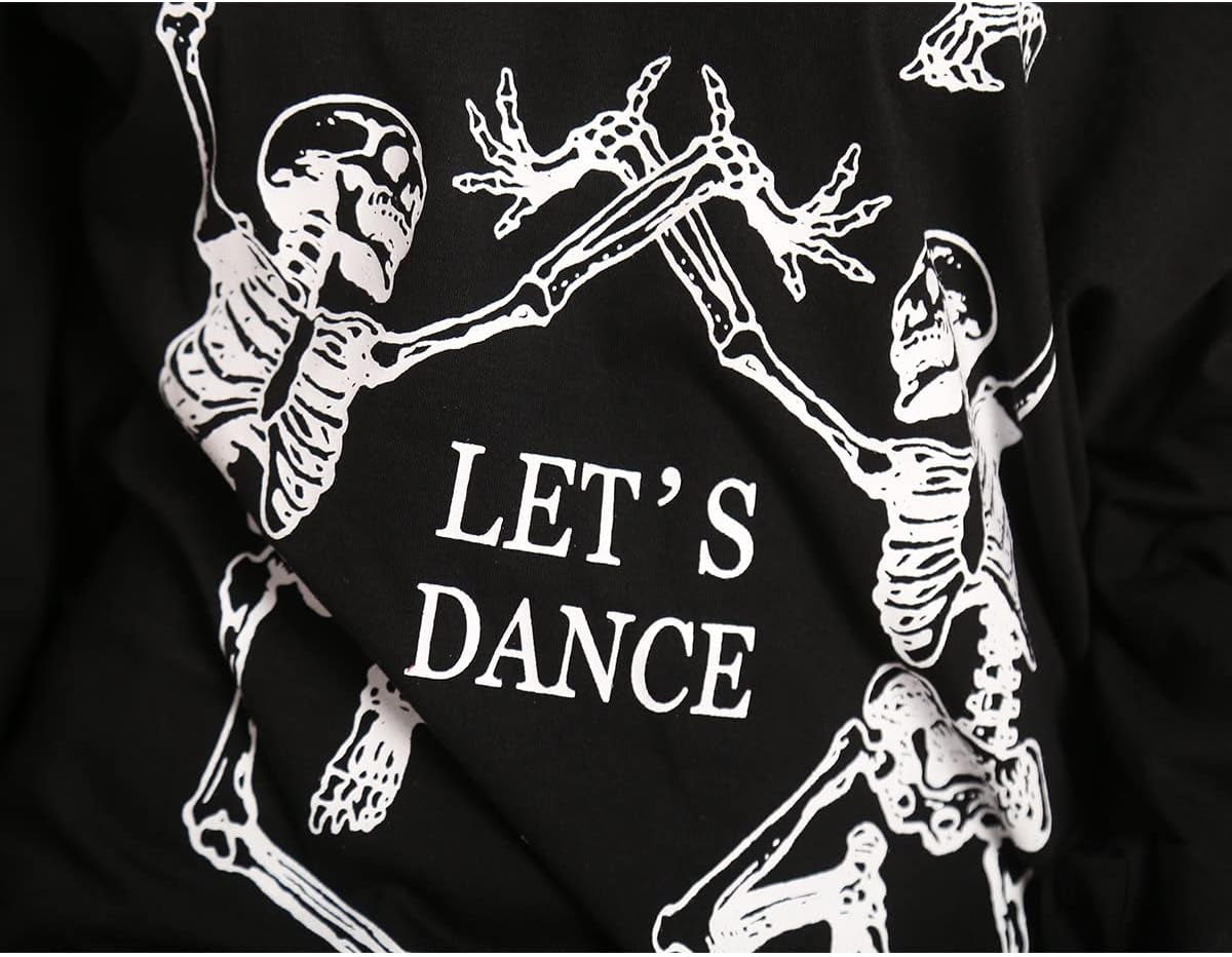 Women'S Christmas Halloween off Shoulder Skeleton Printing Funny T-Shirt Long Sleeve Sweatshirts Pullover Tops