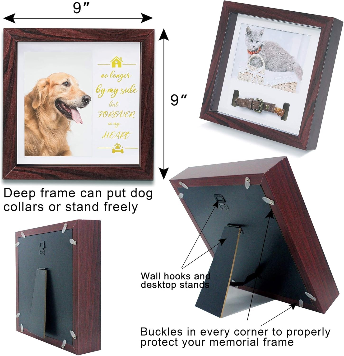 Pet Memorial Picture Frame - Dog Memorial Sentiment Frame for Loss of Dog Gifts - Pet Collar Frame Remembrance Sympathy Dog or Cat Tribute Keepsake, Mahogany