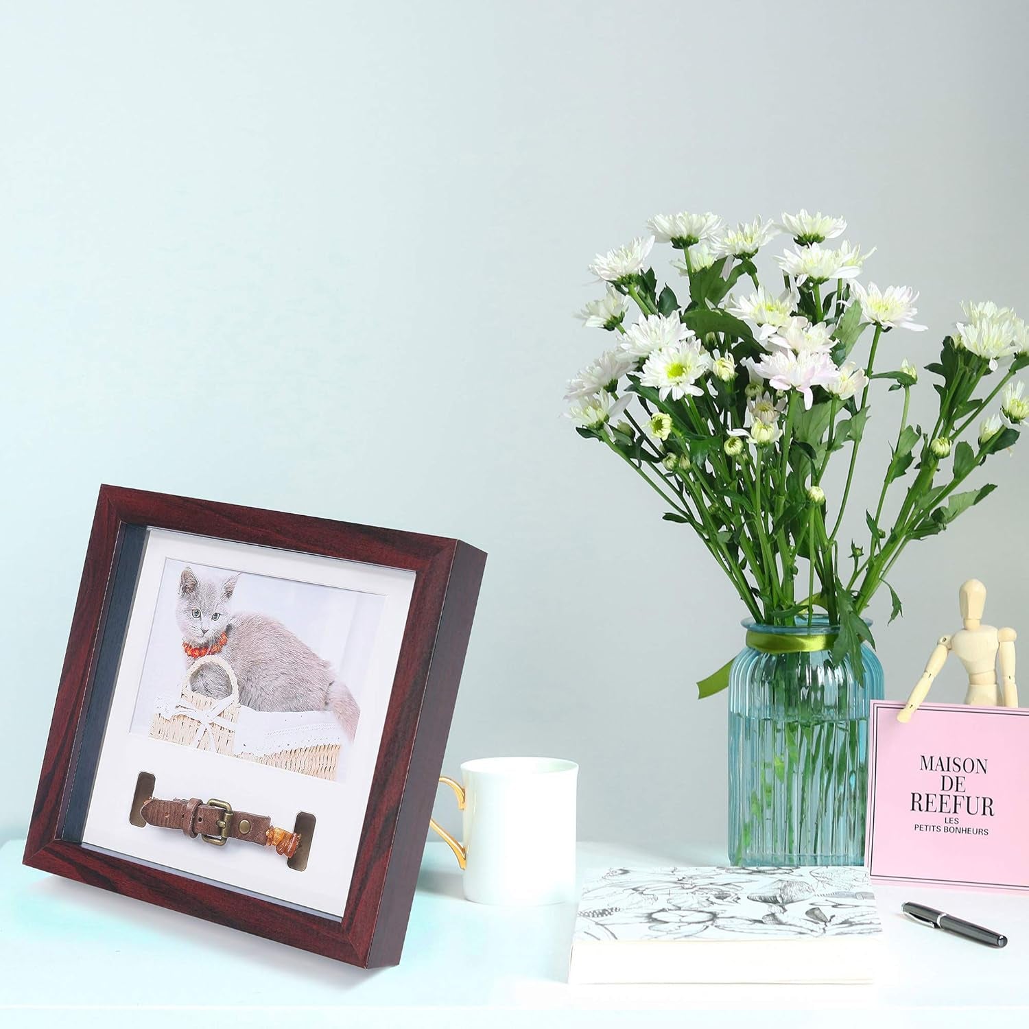 Pet Memorial Picture Frame - Dog Memorial Sentiment Frame for Loss of Dog Gifts - Pet Collar Frame Remembrance Sympathy Dog or Cat Tribute Keepsake, Mahogany