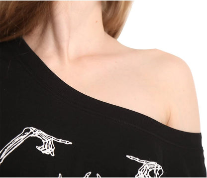 Women'S Christmas Halloween off Shoulder Skeleton Printing Funny T-Shirt Long Sleeve Sweatshirts Pullover Tops
