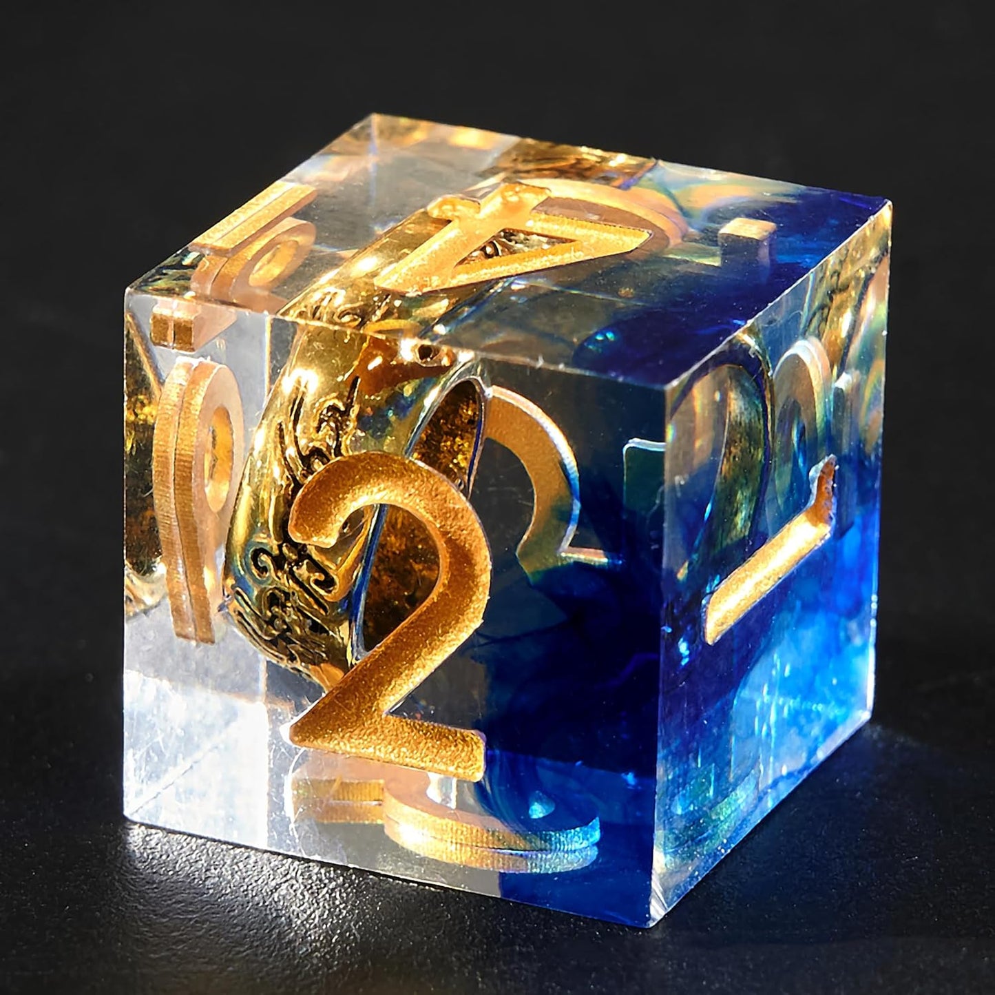 DND Dice Set Handcrafted Designer Ring Core Resin Dice 7Pcs Set with Sharp Edge for Dungeons and Dragons RPG MTG Table Games D&D Pathfinder Shadowrun and Math Teaching(Blue)